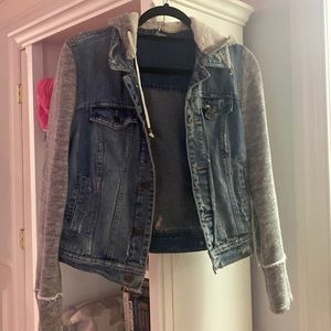Free People size small Jean jacket sweatshirt with hood. Worn a few times.